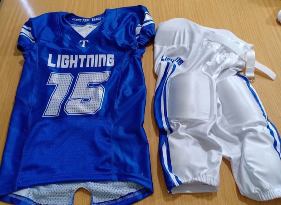 Custom Football Jersey & Pants Set – Blue Stripe