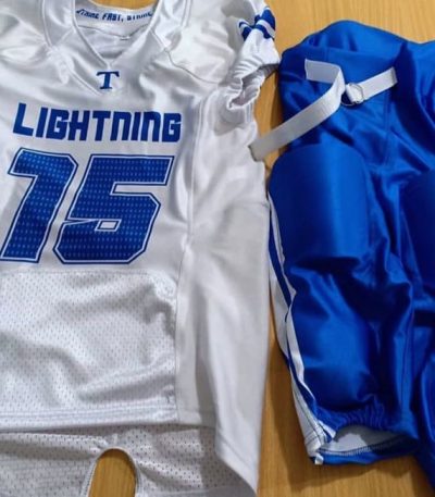 Custom Football Jersey & Padded Pants Set – Blue