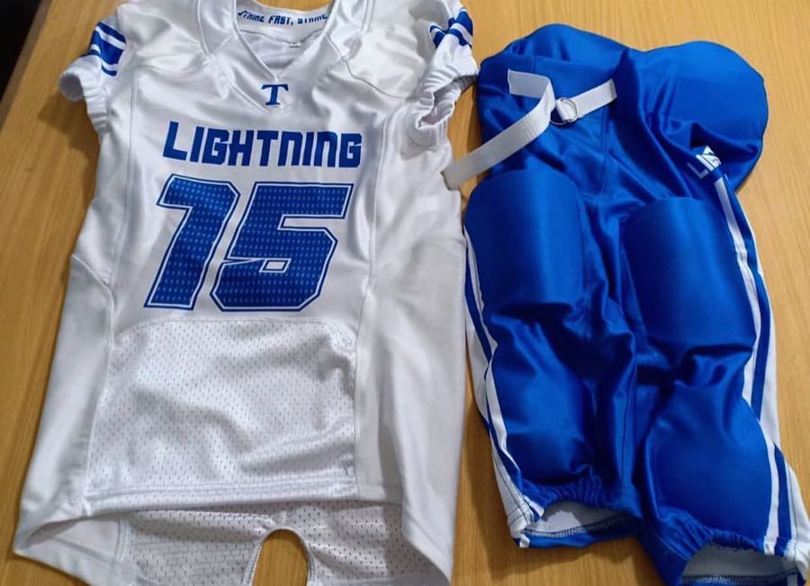 Custom Football Jersey & Padded Pants Set – Blue
