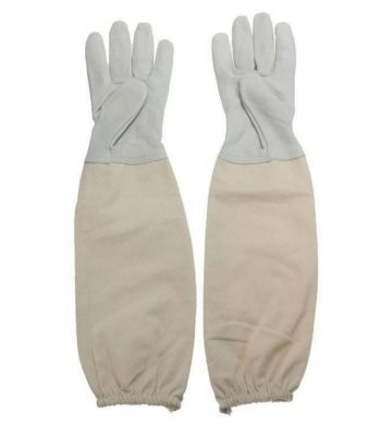Beekeeping Gloves – White Leather, Ventilated Gauntlet